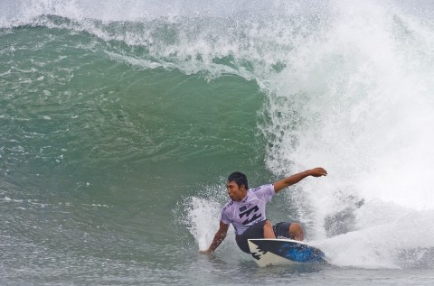 Local Indonesian surfer Raditya Rondi made the semi finals of the Billabong Pro Junior at Canggu Beach in Bali today and finished the event in 3rd place. Photo: Steve Robertson.